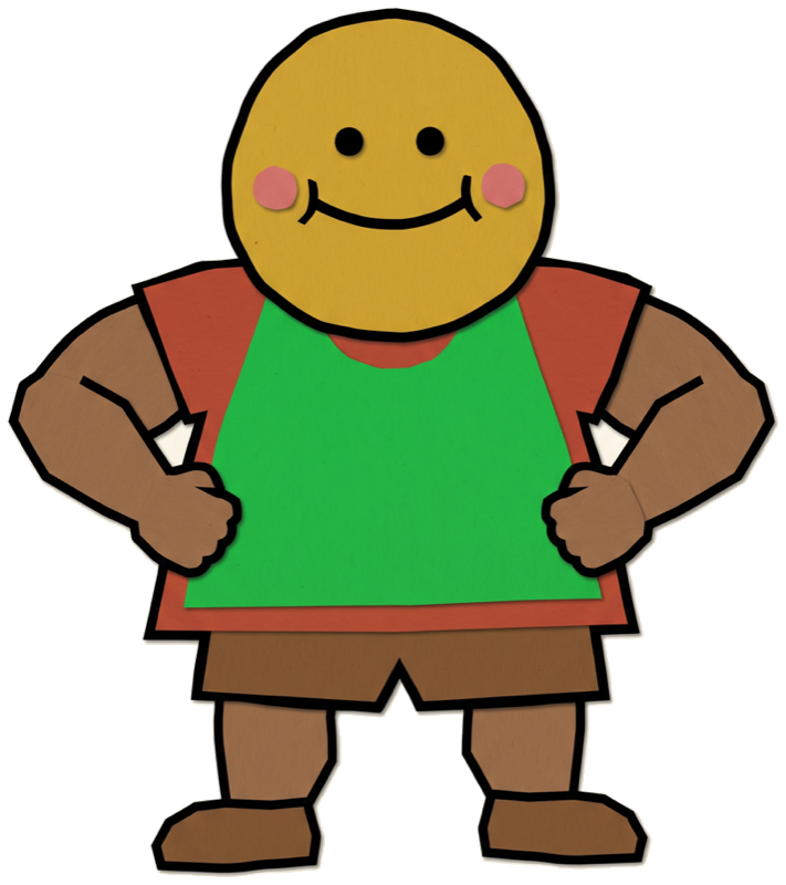 Mr. Chud as a flat paper-cutout cartoon character